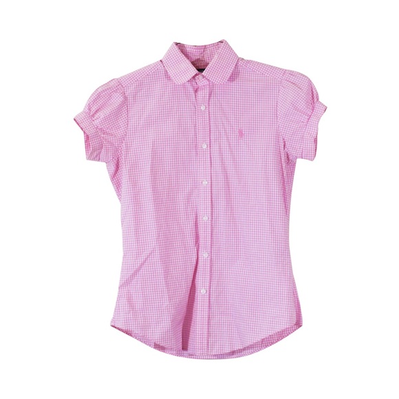 Ralph Lauren Tops - Ralph Lauren Sport Pink Gingham Cap Sleeve Peter Pan Collar Button Up Size 12